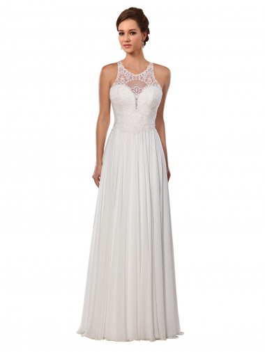 Illusion Neck Chapel Train Soft Chiffon Ivory Sleeveless Wedding Dress Darwin