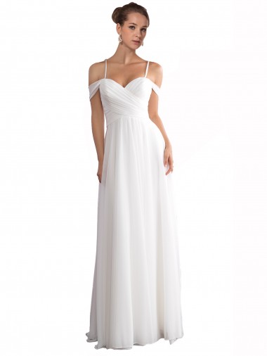 Off the Shoulder Sweep Train Soft Chiffon Ivory Sleeveless Beach Wedding Dress Darwin