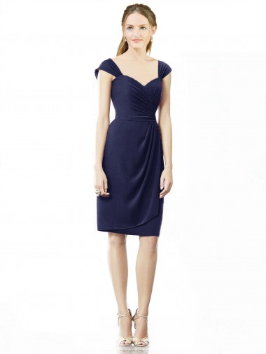 Sweetheart Knee Length Soft Chiffon Dark Navy Cap Sleeves Bridesmaid Dress Darwin