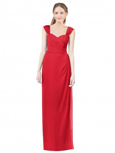 Sweetheart Long Soft Chiffon Red Cap Sleeves Formal Dress / Bridesmaid Dress Darwin