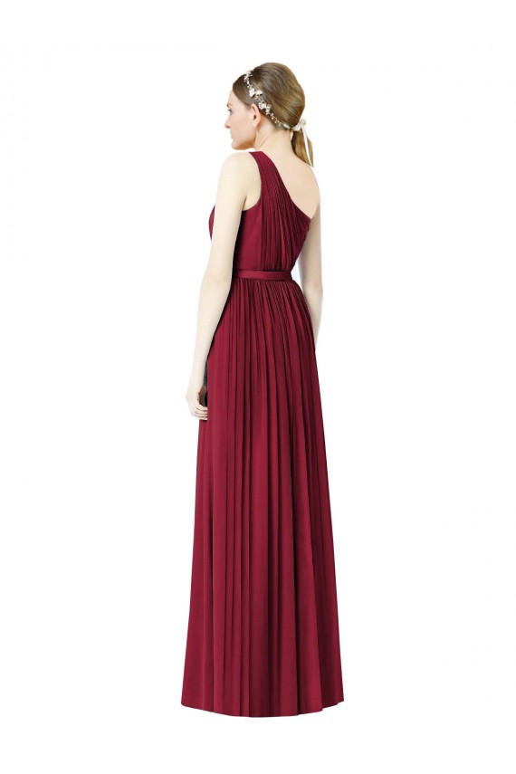 One Shoulder Long Soft Chiffon Burgundy Sleeveless Bridesmaid Gown Darwin