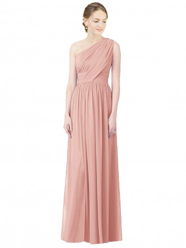 One Shoulder Long Soft Chiffon Bliss Pink Sleeveless Bridesmaid Dress Darwin