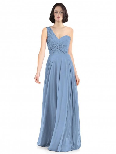 One Shoulder Long Soft Chiffon Dusty Blue Sleeveless Formal Dress / Bridesmaid Dress Darwin