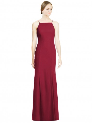 Spaghetti Straps Long Soft Chiffon Burgundy Sleeveless Bridal Party Dress Darwin