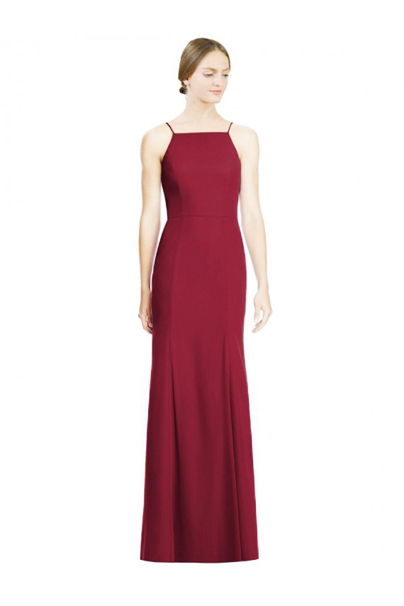 Spaghetti Straps Long Soft Chiffon Burgundy Sleeveless Bridal Party Dress Darwin