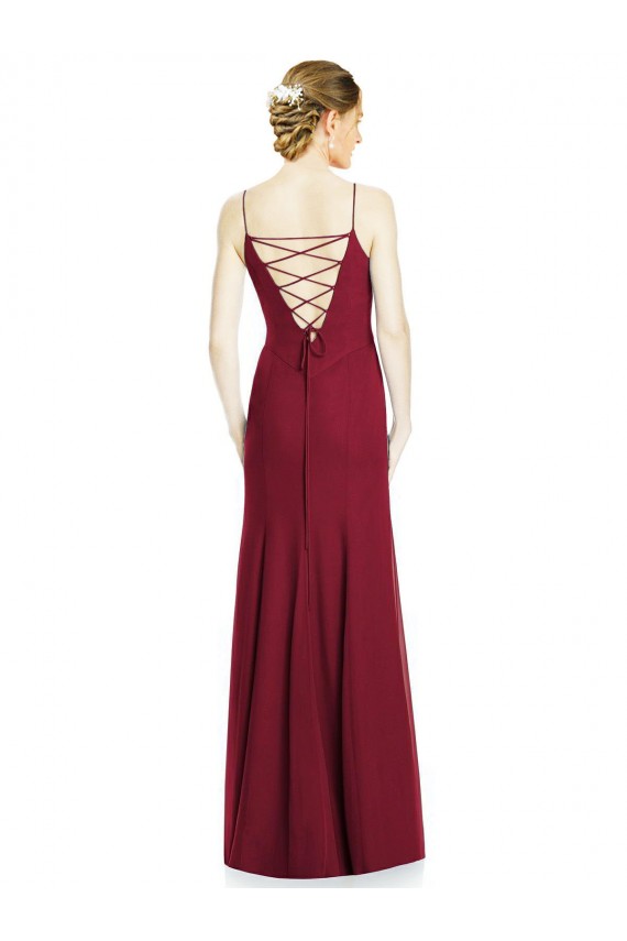 Spaghetti Straps Long Soft Chiffon Burgundy Sleeveless Bridal Party Dress Darwin