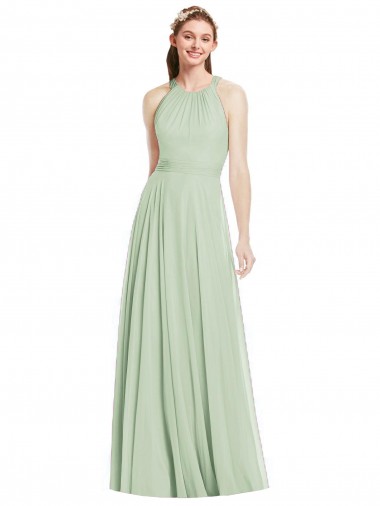 Halter Neck Long Chiffon Sage Sleeveless Bridesmaid Dress / Evening Dress Darwin