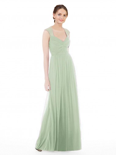 Sweetheart Long Soft Chiffon Sage Cap Sleeves Formal Dress / Bridesmaid Dress Darwin