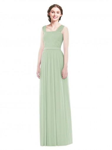 Spaghetti Straps Long Soft Chiffon Sage Sleeveless Bridal Party Dress Darwin