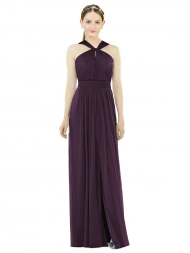 Halter Neck Long Soft Chiffon Grape Sleeveless Semi Formal Evening Dress / Bridesmaid Dress Darwin