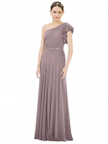 One Shoulder Long Soft Chiffon Dusty Rose Sleeveless Bridesmaid Dress Darwin