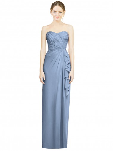 Strapless Long Soft Chiffon Dusty Blue Sleeveless Bridesmaid Dress Darwin