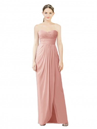 Strapless Long Soft Chiffon Bliss Pink Sleeveless High Low Bridesmaid Dress Darwin