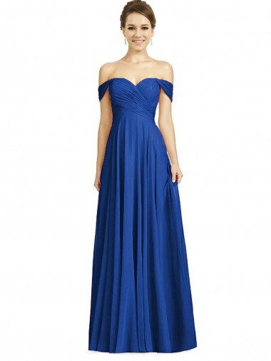 Sweetheart Long Soft Chiffon Royal Blue Cap Sleeves Semi Formal Evening Dress / Bridesmaid Dress Darwin