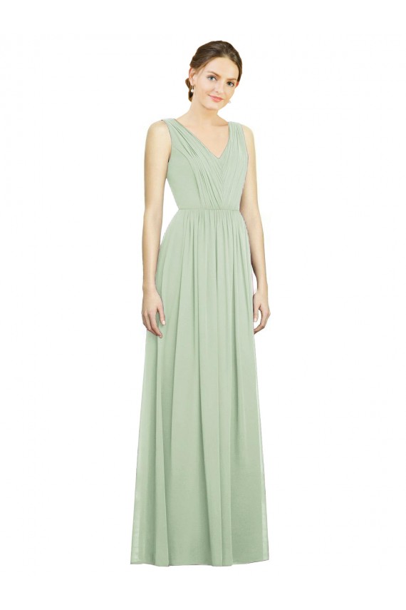 V-Neck Long Soft Chiffon Sage Sleeveless Bridesmaid Dress Darwin