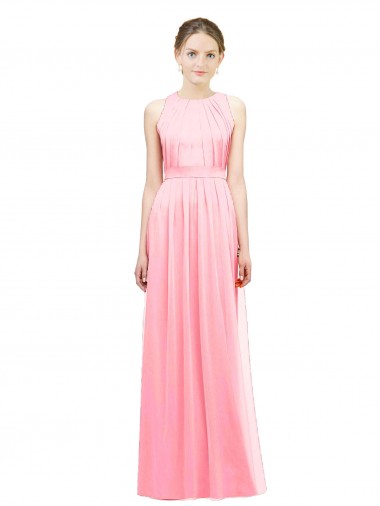 Halter Neck Long Soft Chiffon Salmon Sleeveless Bridesmaid Dress Darwin