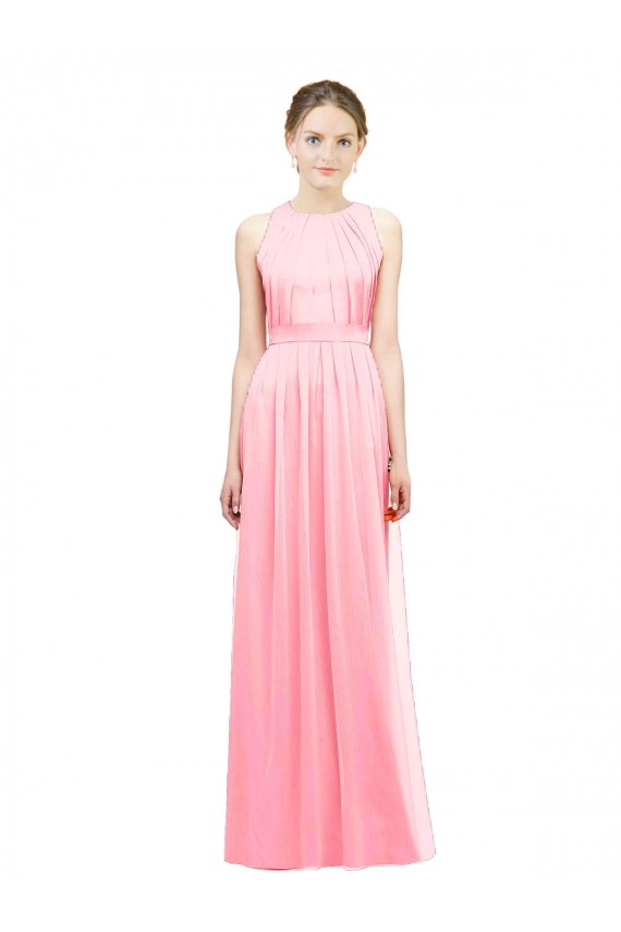 Halter Neck Long Soft Chiffon Salmon Sleeveless Bridesmaid Dress Darwin