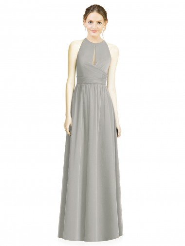 Halter Neck Long Chiffon Silver Sleeveless Bridesmaid Dress / Evening Dress Darwin