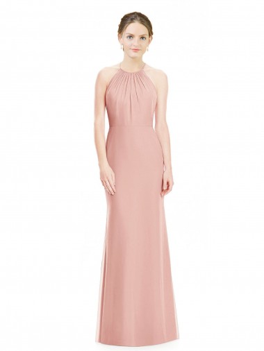 Halter Neck Long Soft Chiffon Bliss Pink Sleeveless Bridesmaid Dress Darwin