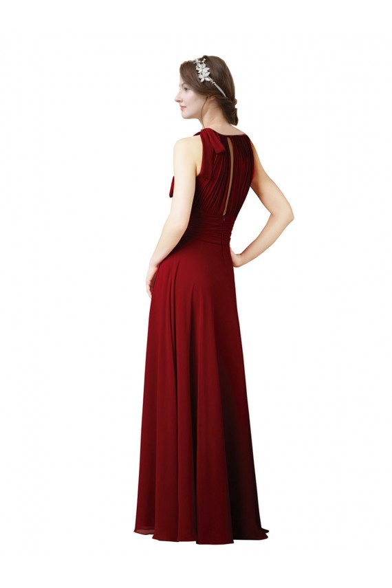 Halter Neck Long Soft Chiffon Burgundy Sleeveless Bridesmaid Dress Darwin