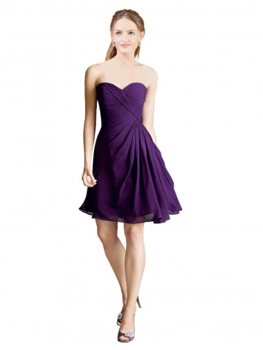 Strapless Knee Length Soft Chiffon Purple Sleeveless Bridesmaid Dress Darwin