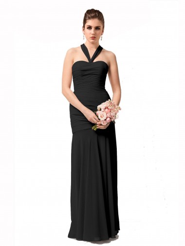 Halter Neck Long Chiffon Black Sleeveless Bridesmaid Dress / Evening Dress Darwin