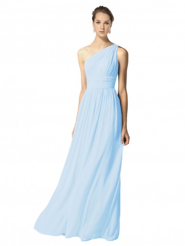 One Shoulder Long Soft Chiffon Light Sky Blue Sleeveless Bridesmaid Dress Darwin