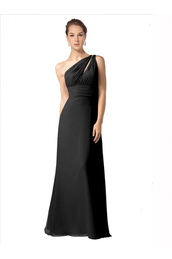 One Shoulder Long Soft Chiffon Black Sleeveless Bridesmaid Dress Darwin