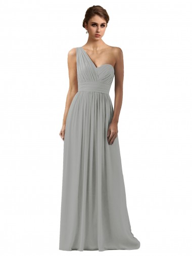 One Shoulder Long Soft Chiffon Silver Sleeveless Bridesmaid Dress Darwin