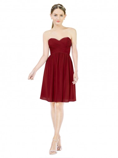 Sweetheart Knee Length Soft Chiffon Burgundy Sleeveless Bridesmaid Dress Darwin