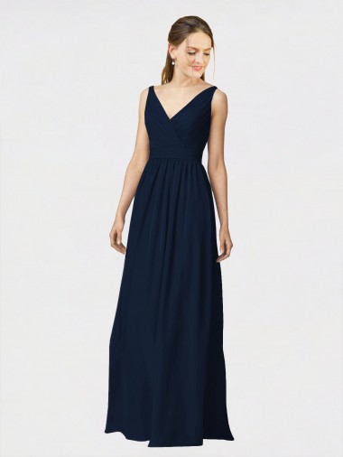 V-Neck Long Chiffon Dark Navy Sleeveless Bridesmaid Dresses / Formal Dresses Darwin