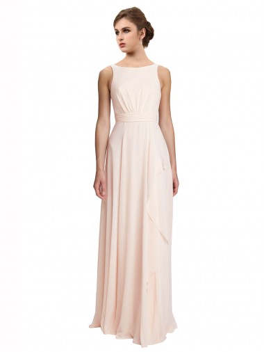 High Neck Long Chiffon Cream Pink Sleeveless Bridesmaid Dress / Evening Dress Darwin