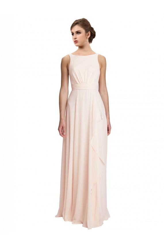 High Neck Long Chiffon Cream Pink Sleeveless Bridesmaid Dress / Evening Dress Darwin