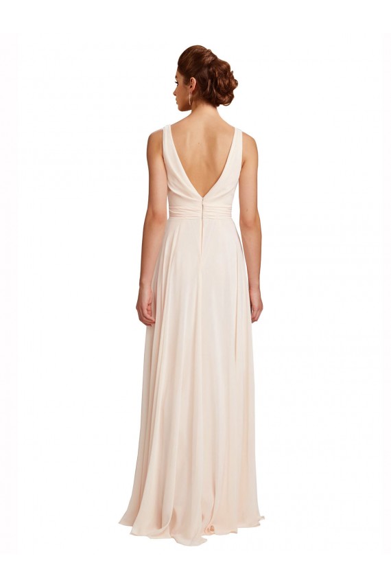 High Neck Long Chiffon Cream Pink Sleeveless Bridesmaid Dress / Evening Dress Darwin