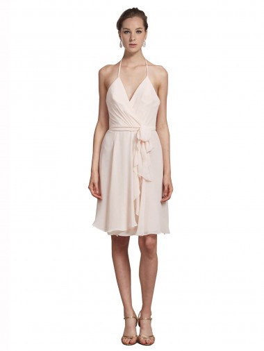 V-Neck Knee Length Soft Chiffon Cream Pink Sleeveless Bridesmaid Dress Darwin