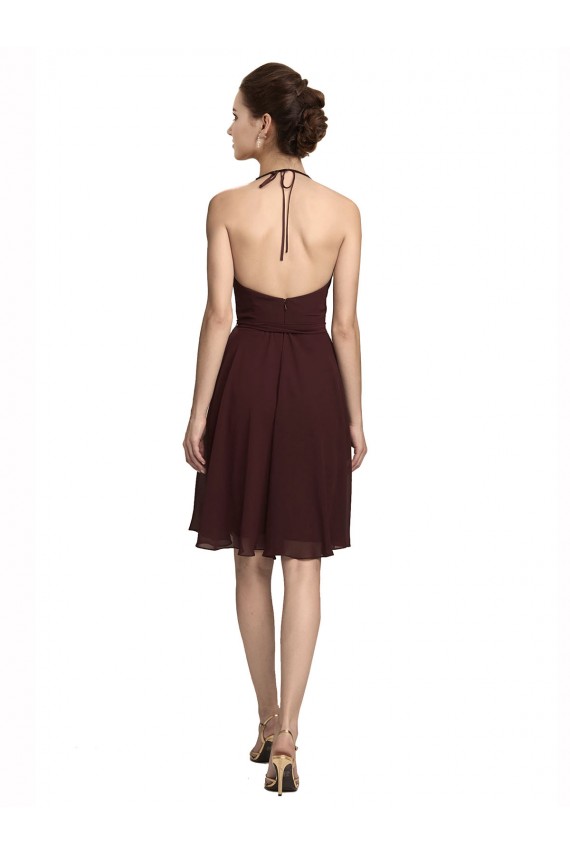 Halter Neck Knee Length Soft Chiffon Burgundy Gold Sleeveless Bridesmaid Dress Darwin