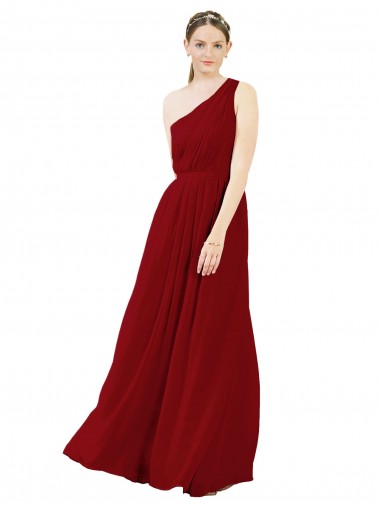 One Shoulder Long Chiffon Burgundy Sleeveless Bridal Party Dress / Evening Dress Darwin