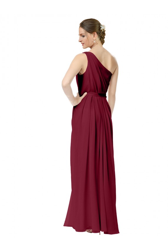 One Shoulder Long Chiffon Burgundy Sleeveless Bridal Party Dress / Evening Dress Darwin