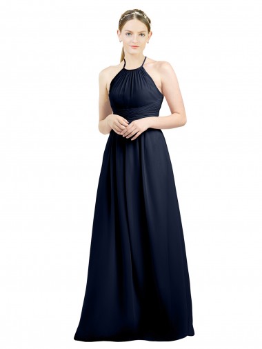 High Neck Long Soft Chiffon Dark Navy Sleeveless Evening Gowns / Bridesmaid Dress Darwin