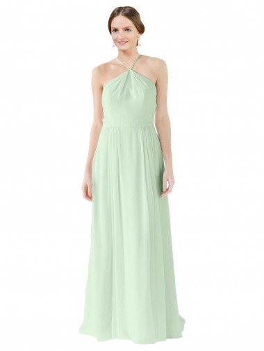 Halter Neck Long Soft Chiffon Sage Sleeveless Bridesmaid Dress Darwin