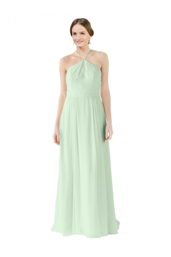 Halter Neck Long Soft Chiffon Sage Sleeveless Bridesmaid Dress Darwin