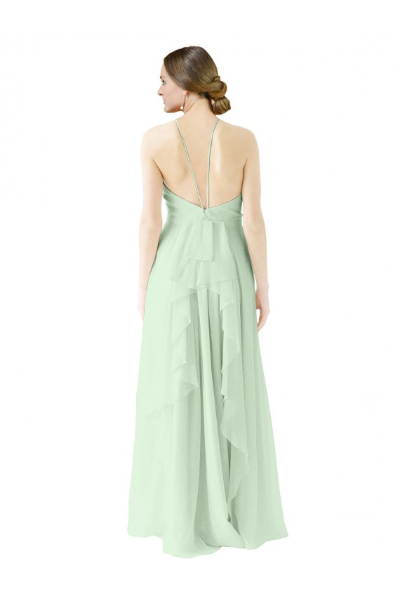 Halter Neck Long Soft Chiffon Sage Sleeveless Bridesmaid Dress Darwin