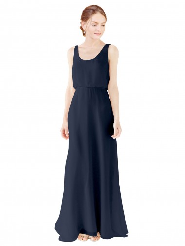 Scoop Neck Long Soft Chiffon Dark Navy Sleeveless Bridesmaid Dress Darwin