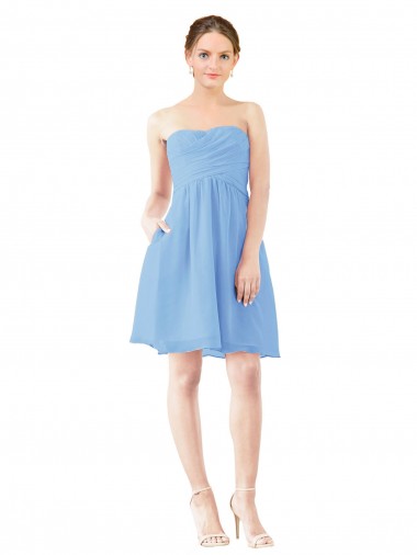 Strapless Knee Length Soft Chiffon Periwinkle Sleeveless Bridesmaid Dress Darwin