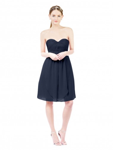 Sweetheart Knee Length Soft Chiffon Dark Navy Sleeveless Bridesmaid Dress Darwin