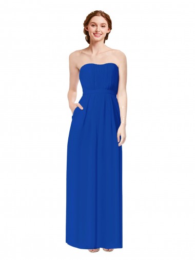 Sweetheart Long Soft Chiffon Royal Blue Sleeveless Bridesmaid Dress Darwin