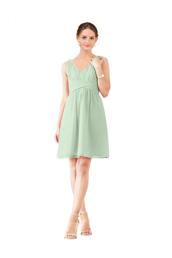 V-Neck Knee Length Soft Chiffon Sage Sleeveless Bridesmaid Dress Darwin