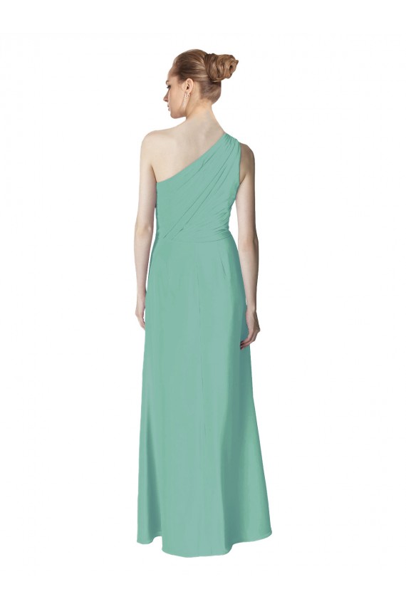 One Shoulder Long Soft Chiffon Jade Sleeveless Bridesmaid Dress Darwin