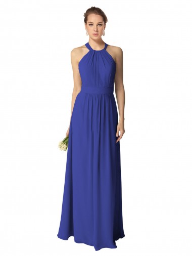 Halter Neck Long Soft Chiffon Royal Blue Sleeveless Evening Dress / Bridesmaid Dress Darwin