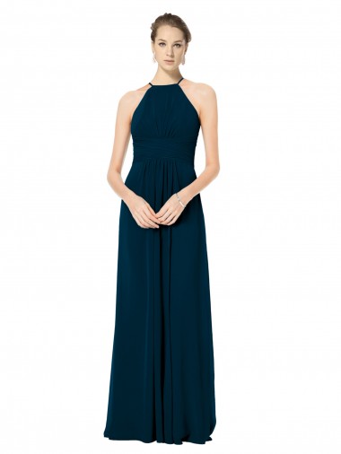 Halter Neck Long Soft Chiffon Midnight Green Sleeveless Bridesmaid Dress Darwin